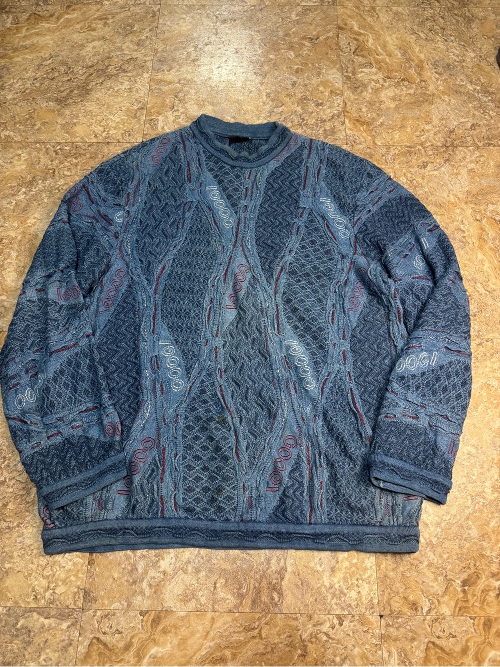 COOGI Men's Multitone Blue Patterned Crewneck Sweater